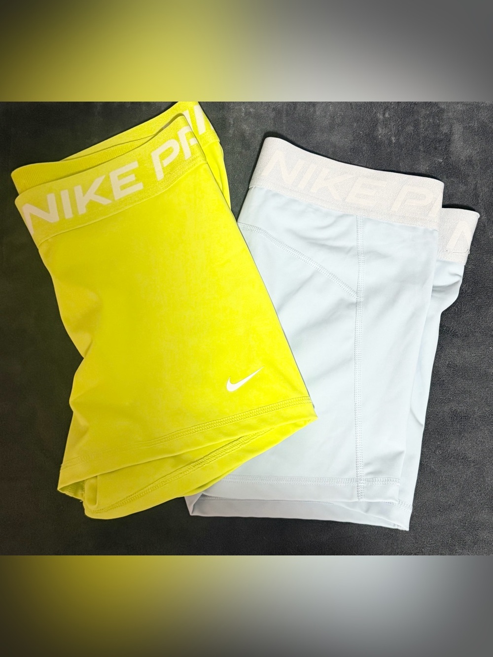 Nike Pro Womans Shorts in Neon Yellow and Light Blue